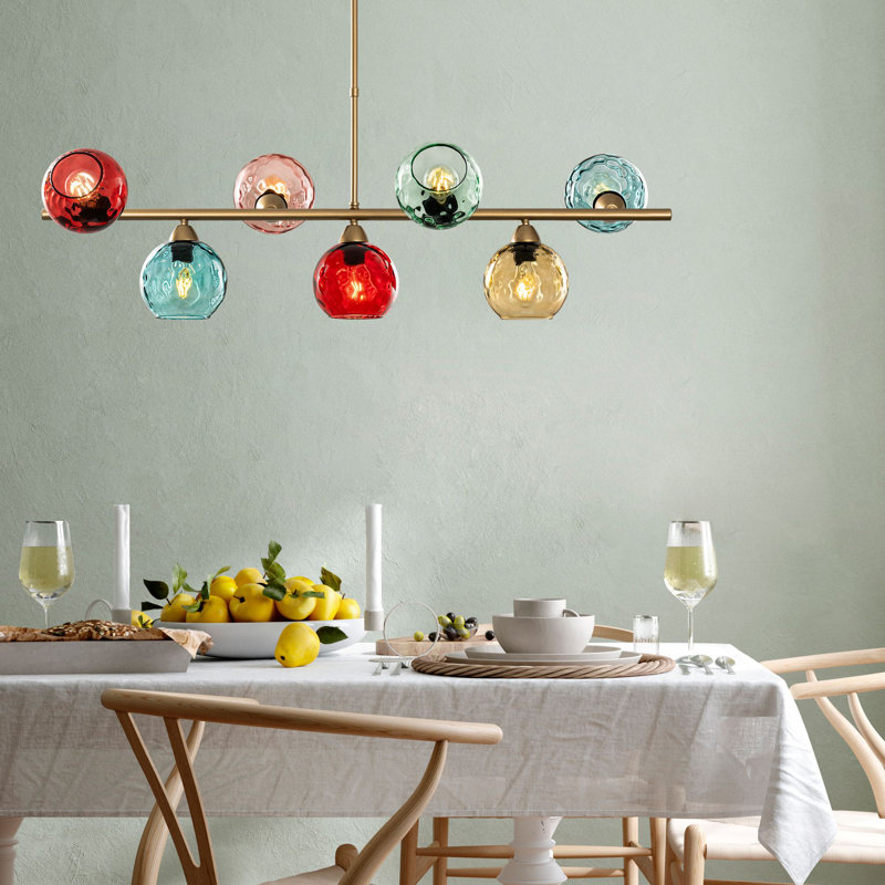 Elegant Multicolor & Gold Chandelier, Metal Body, 43.3 x 15.7 x 33.1 inches | 7 x E27 Sockets (Max 40W, Bulbs Not Included) | Stylish Lighting for Dining Room, Living Room, & Entryway, IP20 Rated