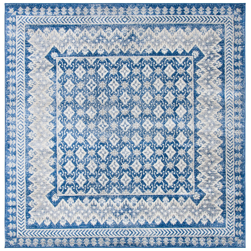 Adel Oriental Navy Area Rug, Square 6'7"