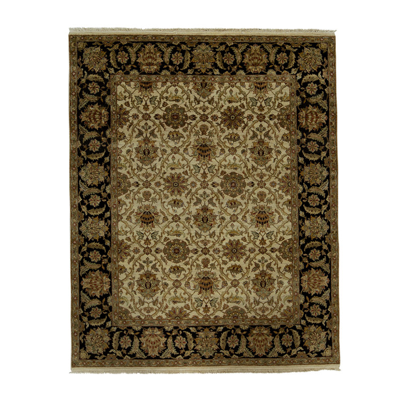 Tapis olive foncé / noir noué à la main de haute qualité