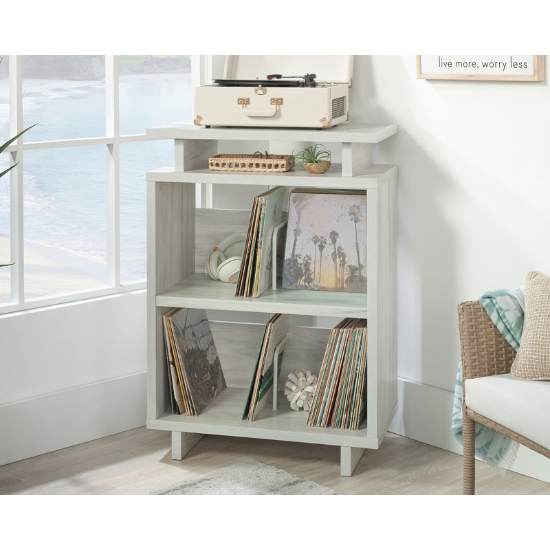 Gray Engineered Wood Bookcase with Cubes and Shelves