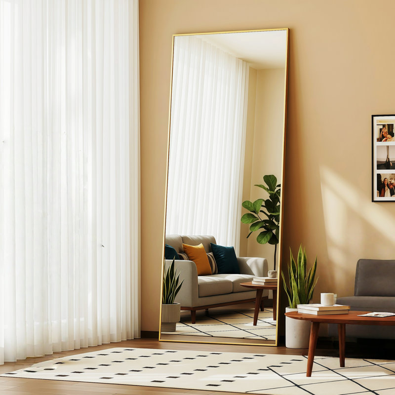  56"x21"Full Length Mirror, Rectangle Floor Mirrors with Aluminum Alloy Frame,Wall Mountable Tempered Glass Full Body Mirror for Wall Entryway Door Bedroom Bathroom Living Room,Gold