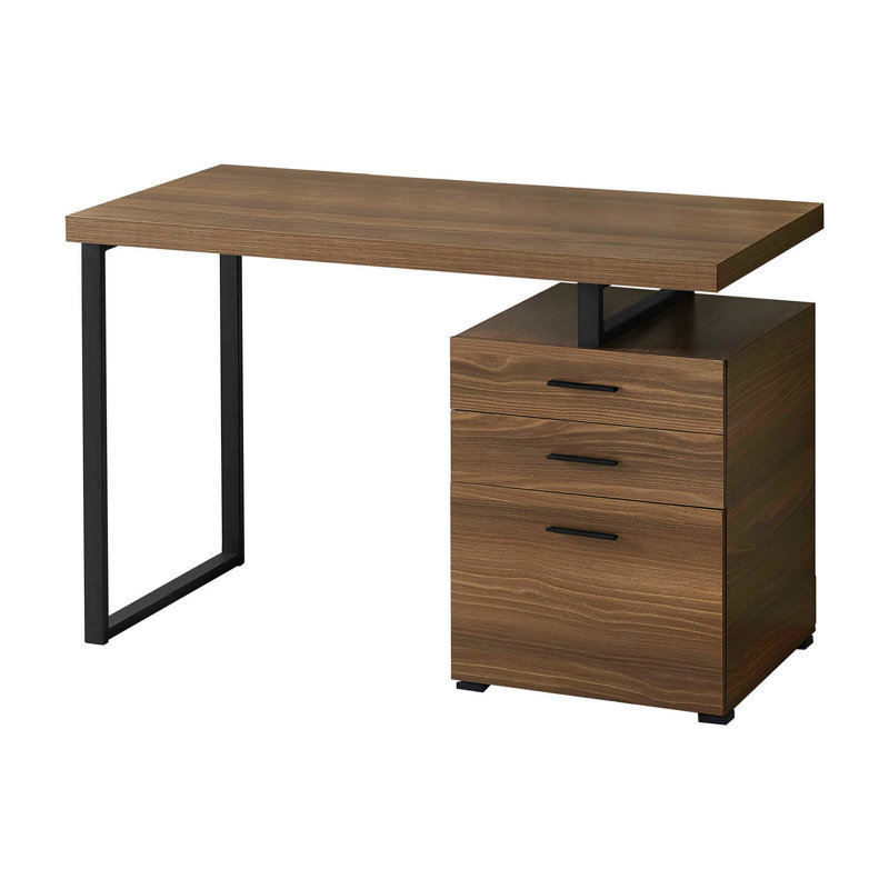 Petrella Computer Desk, Home Office, Laptop, Storage Drawers, 48"L, Work, Metal, Laminate, Walnut/Black, Left-Hand Facing