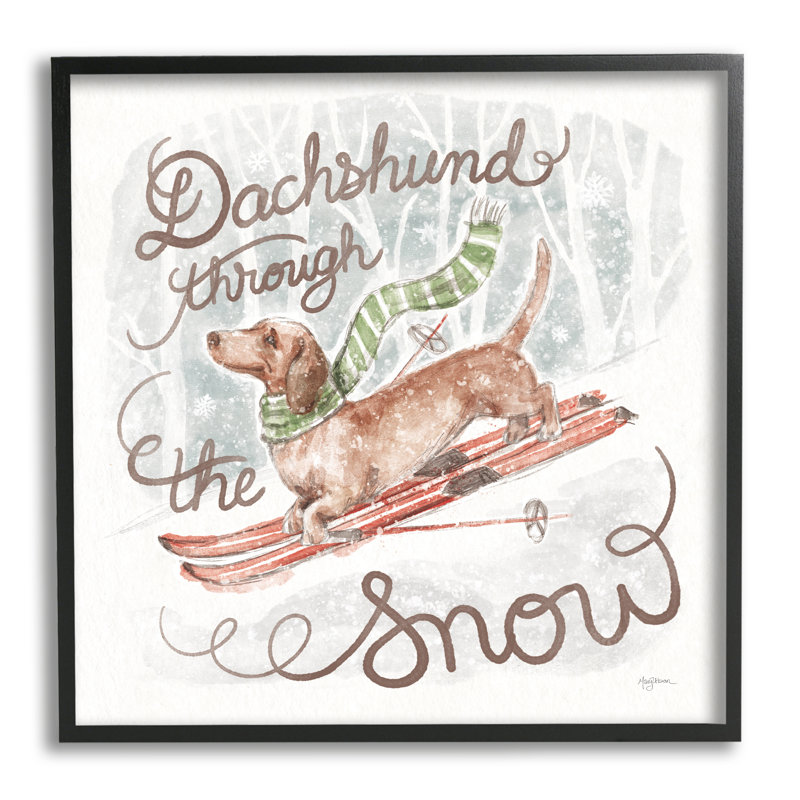 Az-668 - Teckel à travers la neige encadrée sur toile par Mary Urban, H 17 po x l 17 po x P 1,5 po