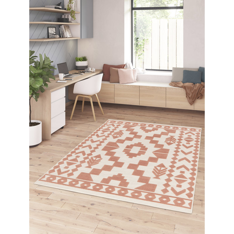 Relief Effect Indoor and Outdoor Pink and Cream Rug