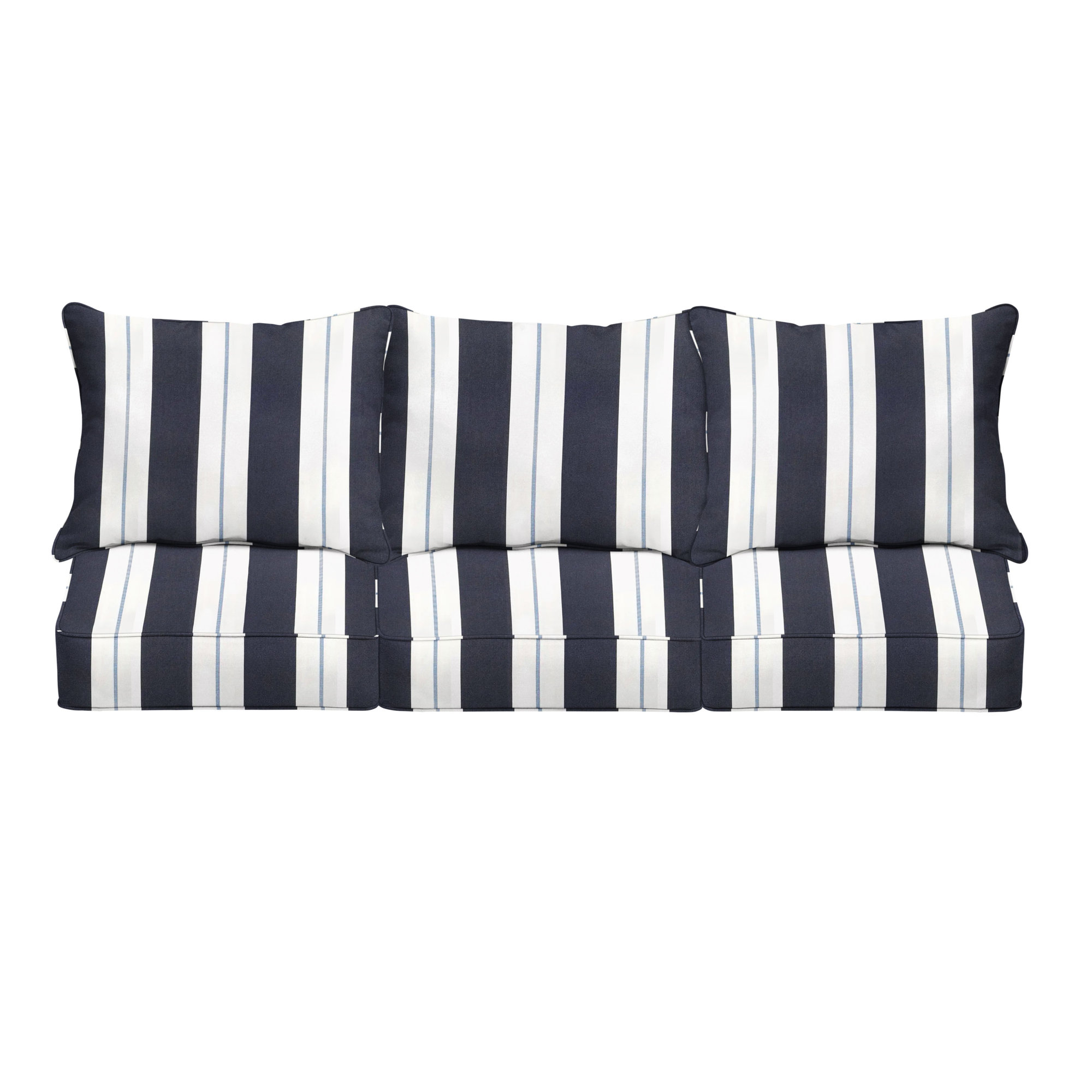 Deana Indoor/Outdoor Sunbrella Seat/Back Cushion, 25" W x 25" H, Navy Stripe Sunbrella®