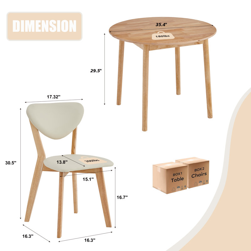 5 -Person Rubberwood Solid Wood Dining Set, White