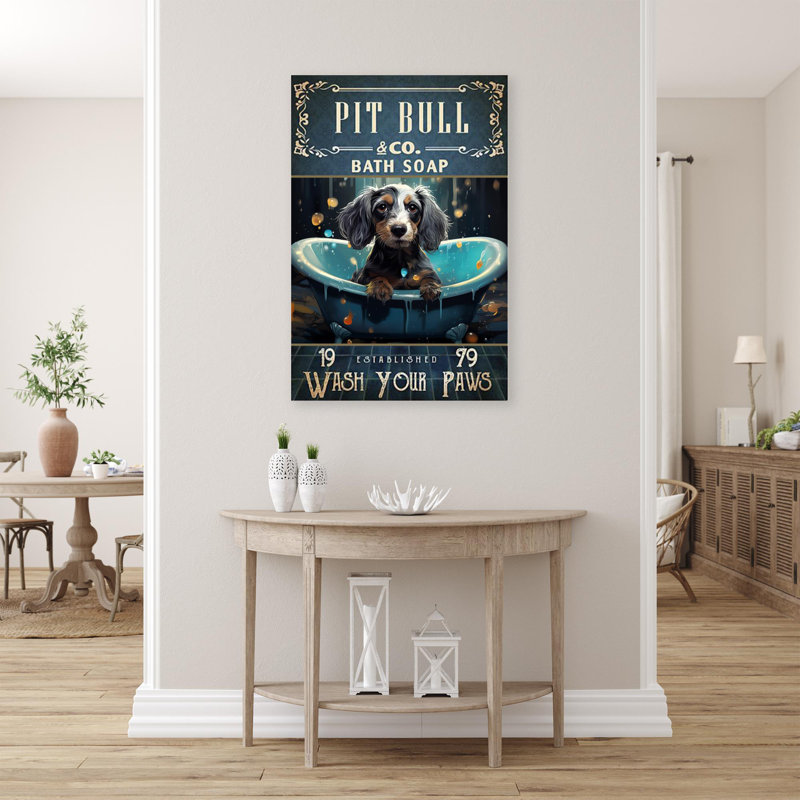 Pit Bull Bath Soap - 1 pièce, reproduction d'art graphique sur toile tendue, H 36 po x l 24 po x P 1,25 po