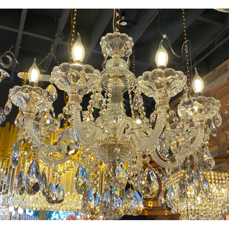 Elegant 8 Light Crystal Candle Style Chandelier Classic Italian Design, Gold