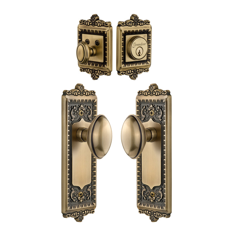 Windsor Knobs with Deadbolt, Vintage Brass