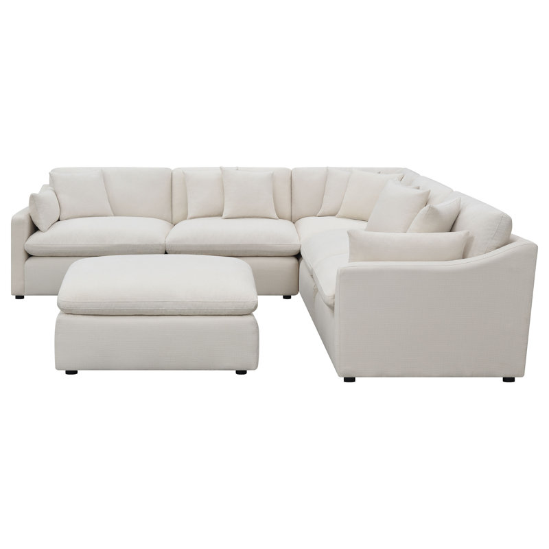 Canapé modulaire rembourré 6 pièces Jaequan, Polyester ivoire