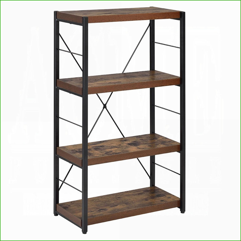 Bibliothèque style industriel en métal vieilli avec 4 tablettes en chêne noir l 24 po x P 11 po x H 43 po | Métal, bois | Industriel