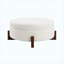 Pouf de rangement rond en tissu crème Teddy de 84 cm (33 po), repose-pieds et assise rembourrée en mousse, pieds en bois de noyer, tabouret moderne pour salon, chambre ou entrée.-795734390