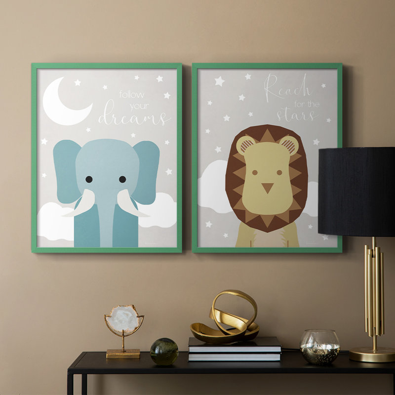 Éléphant de rêve - reproduction encadrée de qualité supérieure - prête à être accrochée - aucun clou requis - aucun clou requis