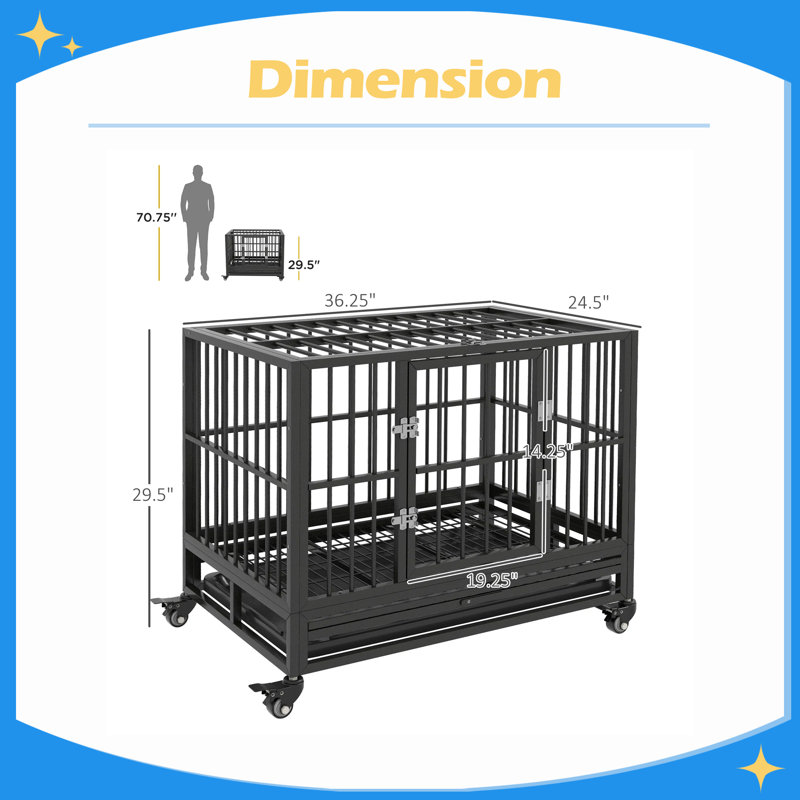 Cage pour chien robuste 36 chenils en métal avec roues verrouillables et plateau amovible