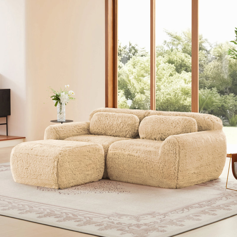 Canapé en L sans os, tissu moelleux et moelleux, avec chaise haute densité 32D, Khaki