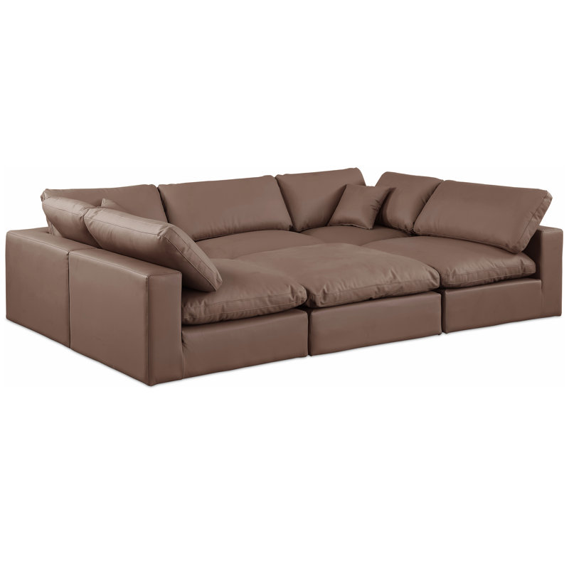 Holtzlander Upholstered U-Shaped Sectional Reversible, Brown Vegan Leather