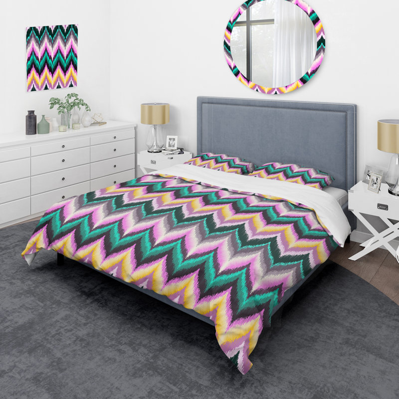 Multicolor Abstract Pattern - Abstract Duvet Cover Set - Microfiber Polyester, King Duvet Cover + 2 King Shams