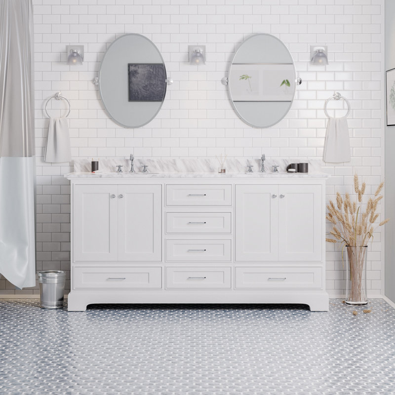 Ensemble de meuble-lavabo double 72 po Larosa, Blanc, Marbre de Carrare