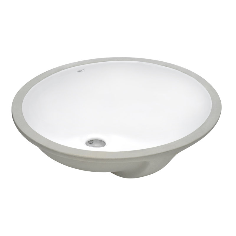 Ruvati White Oval Ceramic Undermount Bathroom Sink with Overflow