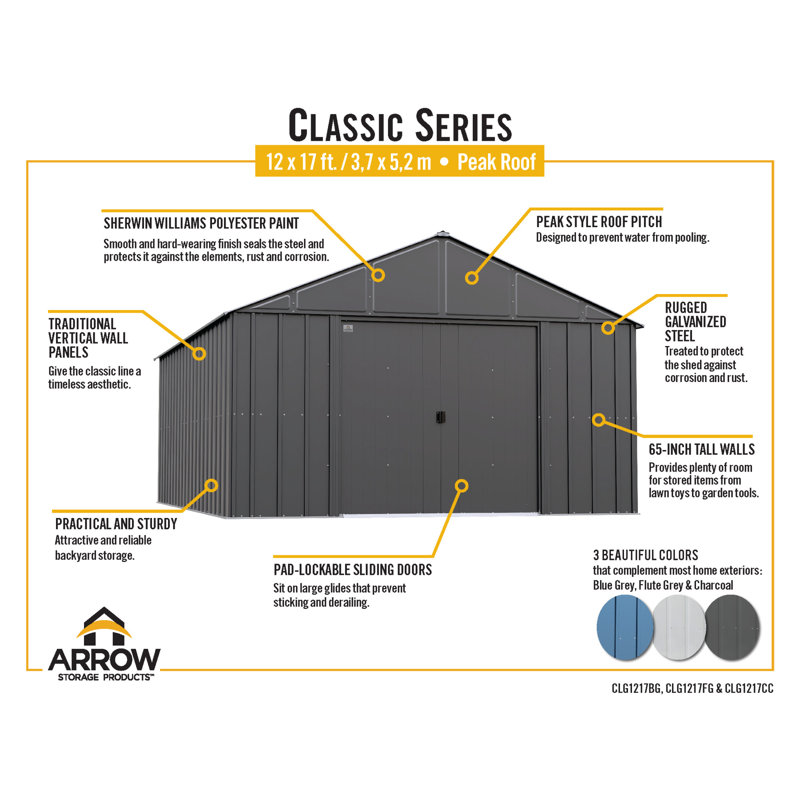 17 ft. Flute Grey Galvanized Steel Storage Shed