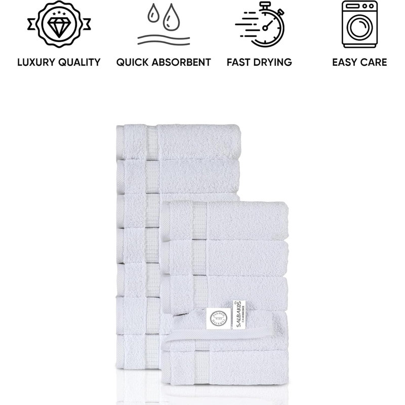 Premium Turkish Cotton Face Towels Set of 12 Plush Absorbent and Quick Drying Towels for Ultimate Comfort 13"x13"