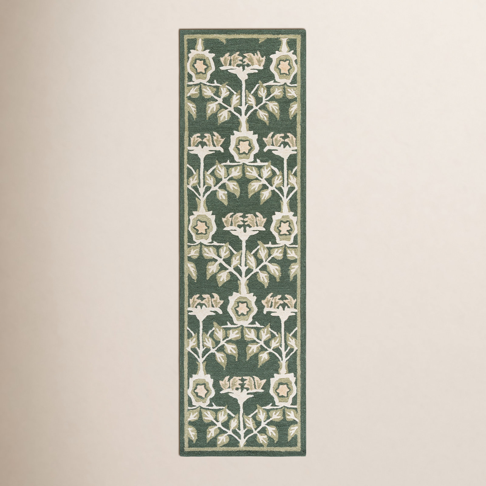 Green Ivory Hand-Tufted Floral Wool Rug, Runner 2'3" x 8'
