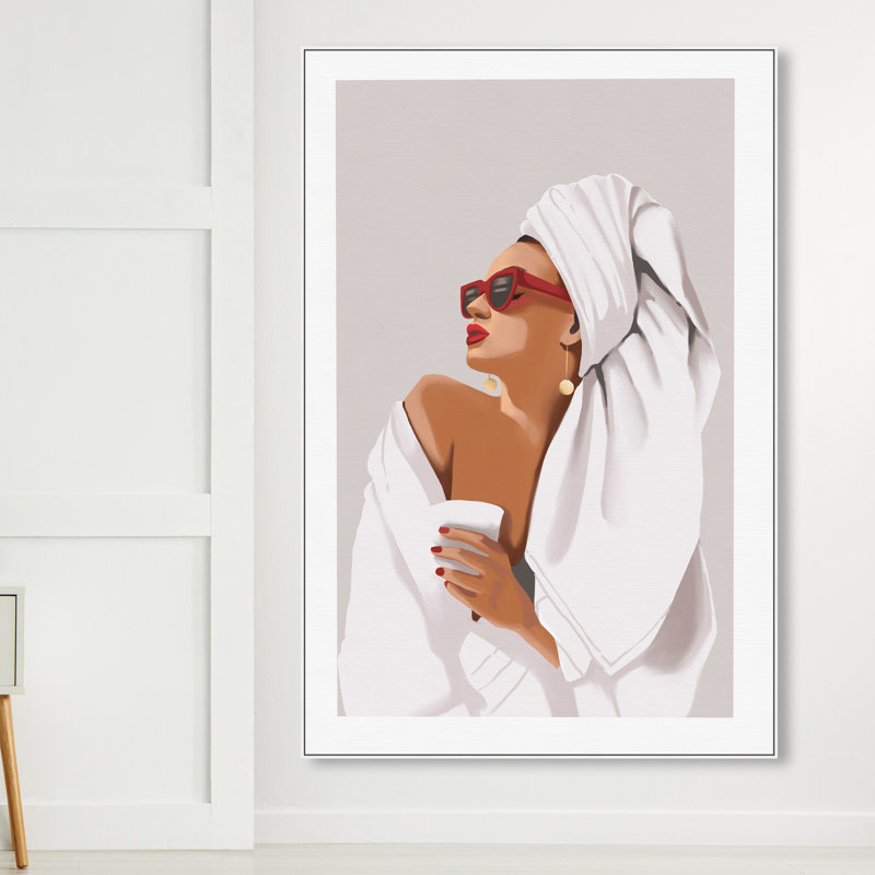 «Her Morning routine» - impression, Toile encadrée, H 24 po x l 16 po, Blanc