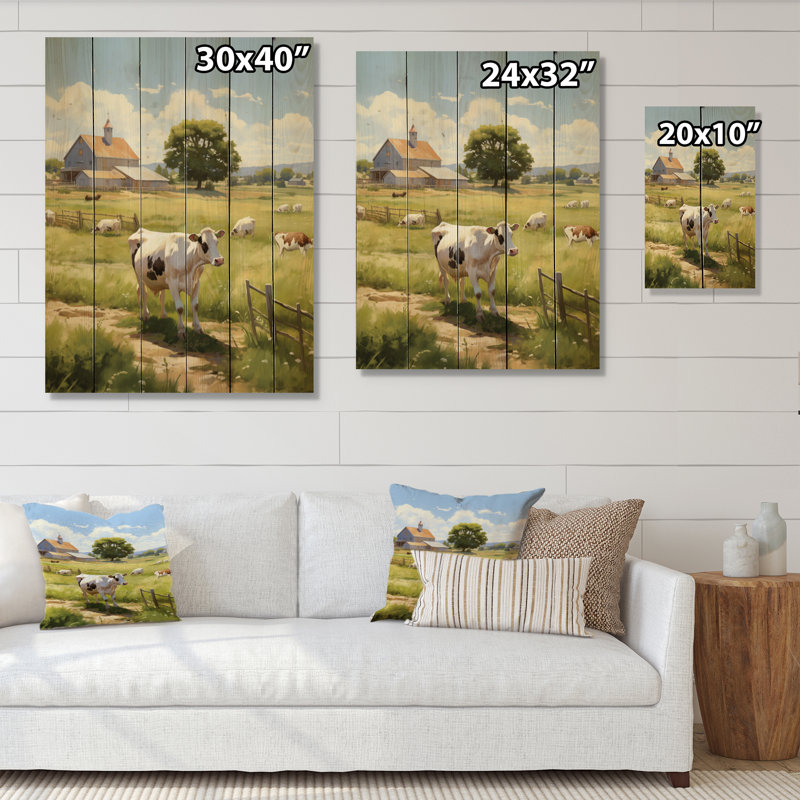 Vache laitière, sérénité sur bois, H 40 po x l 30 po x P 0,78 po