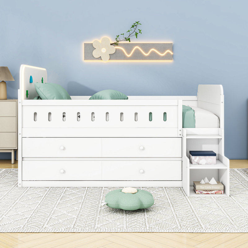 Full-Size Bed With Built-In LED Lighting And Ample Storage Drawers, White