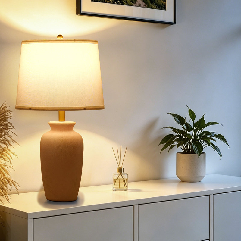 25"Dimmable Ceramic Table Lamp Touch Control Light, Pink