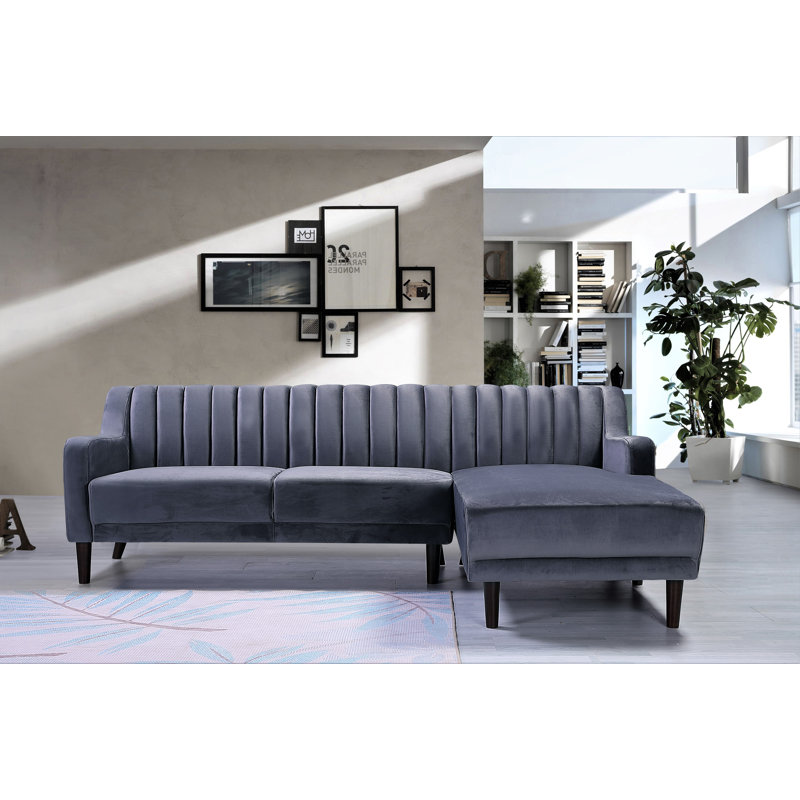 Chehalis Velvet L-Shaped Sectional, Gray, Right Hand Facing