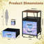 Table de chevet 2 tiroirs avec station de charge, table de chevet pour chambre avec ports USB et amp; Outlets, tablette ouverte noire, table de chevet avec imprimé de rubans de nuages pastel fantaisistes