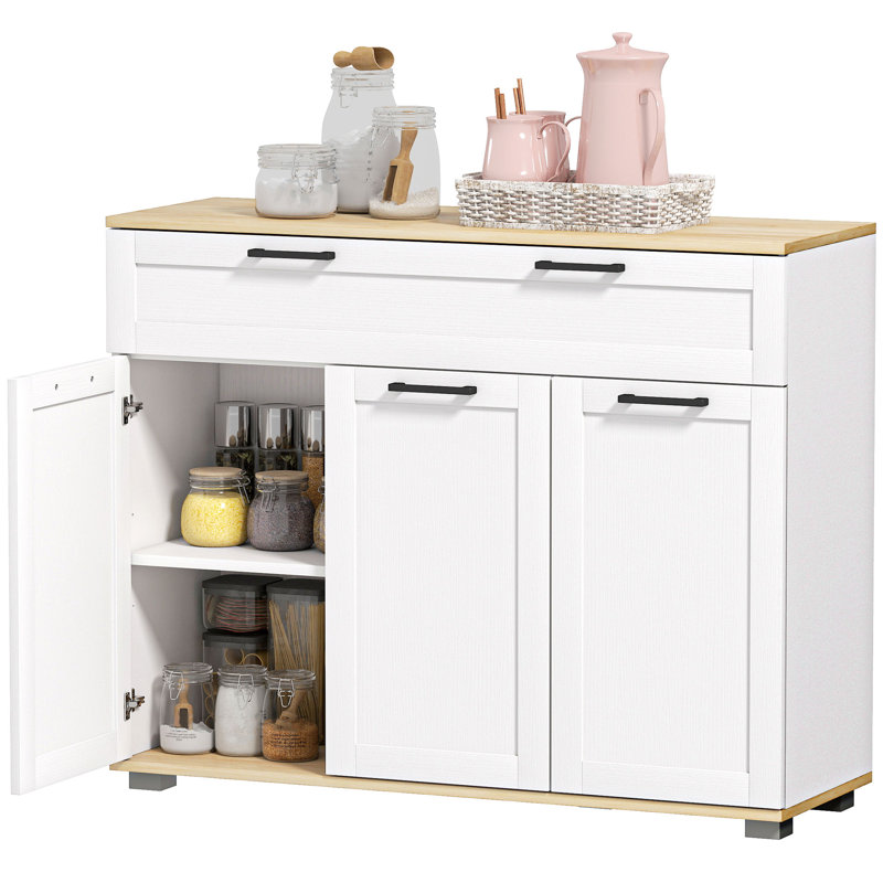 Buffet avec tiroir et tablettes réglables, blanc, Blanc