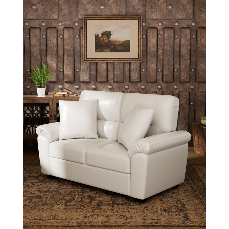 Cianca 61" Pillow top Arm Loveseat with Reversible Cushions, White Faux Leather