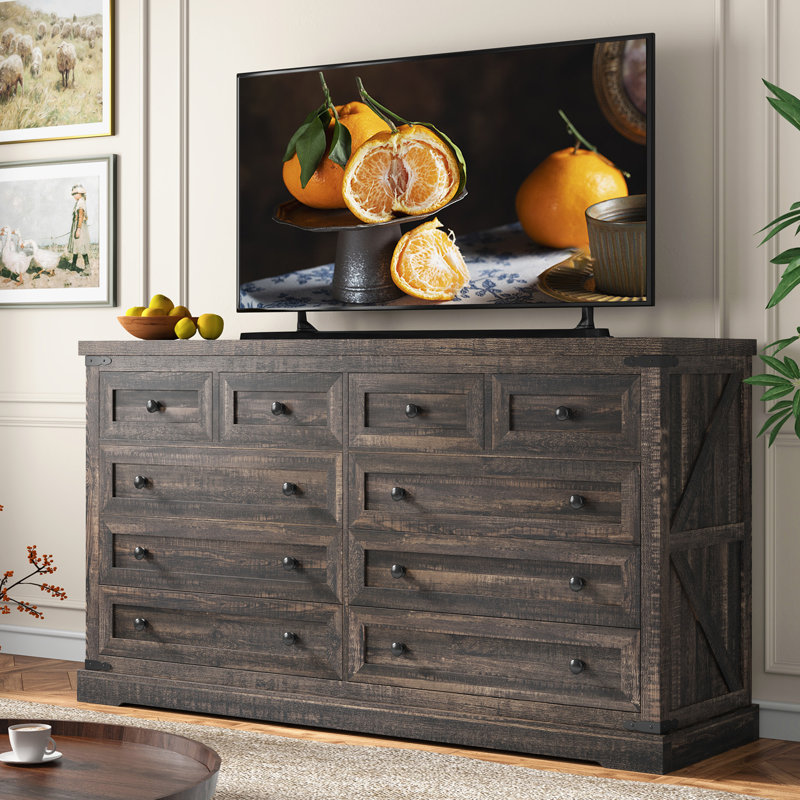 Commode double 10 tiroirs Farmhouse, Brun