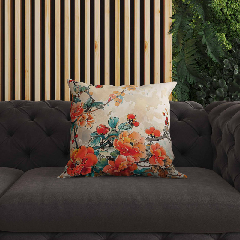 Scarlet Wing Heaven Indoor/Outdoor Pillow, Green/Orange, Square 16"