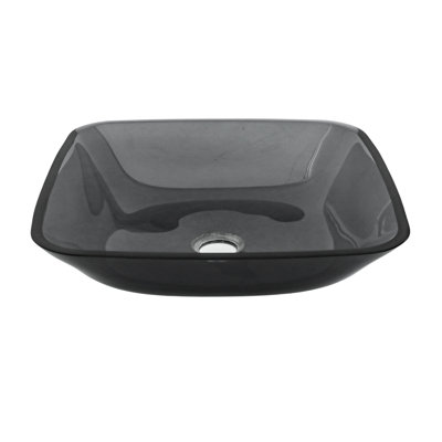 Lavabo de salle de bain vasque de salle de bain au-dessus du comptoir évier carré gris pour salle de bain, lavabo vasque en verre trempé avec bonde escamotable (sans robinet)