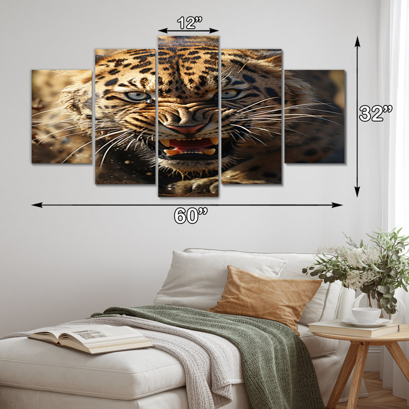 Reproduction d'art sur toile Leopard Wildlife Encounters - 5 panneaux