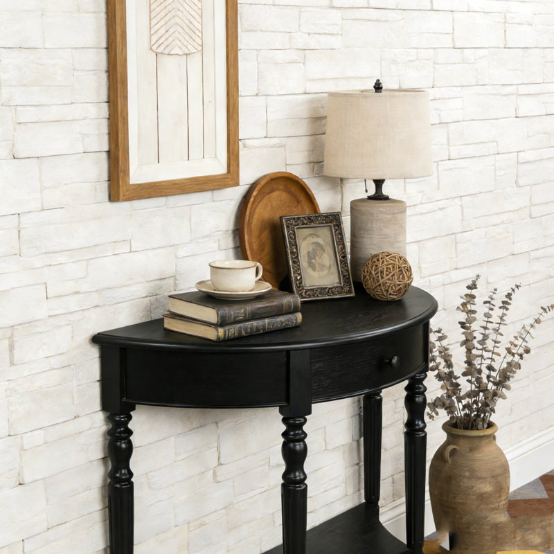 Half Moon Console Table with Drawer & Shelf, Black