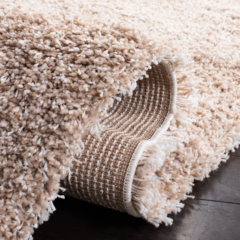 Shag Solid Color Area Rug In Beige, Round 122 cm