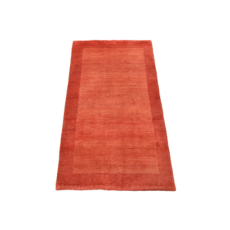 Tapis rouge en laine noué à la main de conception unique 2 pi 10 po x 4 pi 11 po