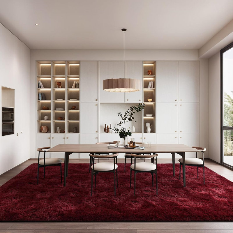 Tapis à poil long Shahen, Rouge, Rectangle 9 pi x 12 pi