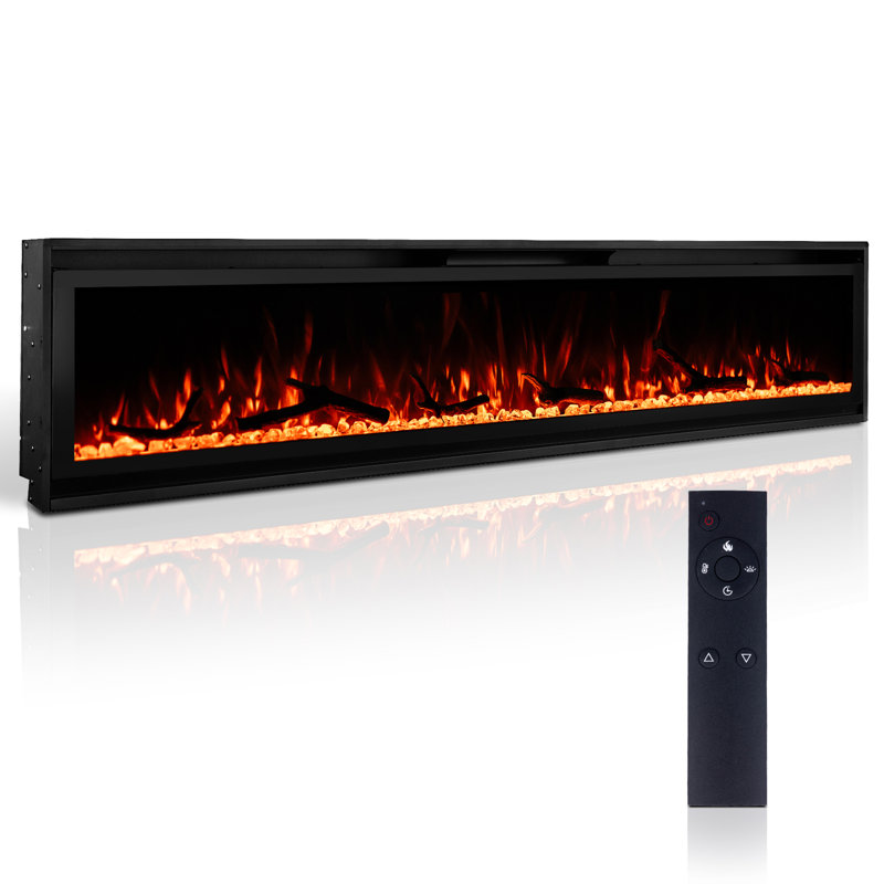 Narrow bezel electric fireplace with a hidden vent design to maximize the visible area. It supports both wall-mounted and built-in installation modes.