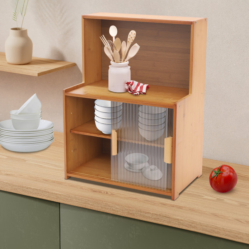 Armoire de rangement moderne 18 "en bambou brun avec portes coulissantes, Beige