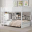 Structure de lit superposé au-dessus de grand lit peu encombrant, finition en bois massif blanc, rangement intégré et ports USB, pour les chambres familiales partagées