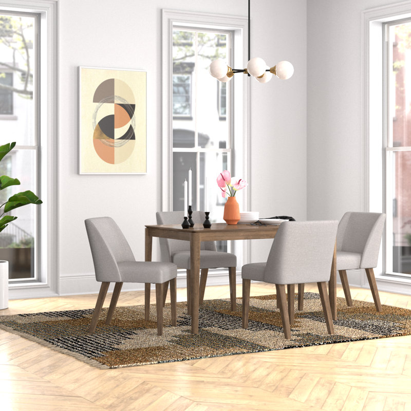 Paulina 4 Person Rectangular Table Set w/ Light Tan Upholstered Chairs, Light Tan