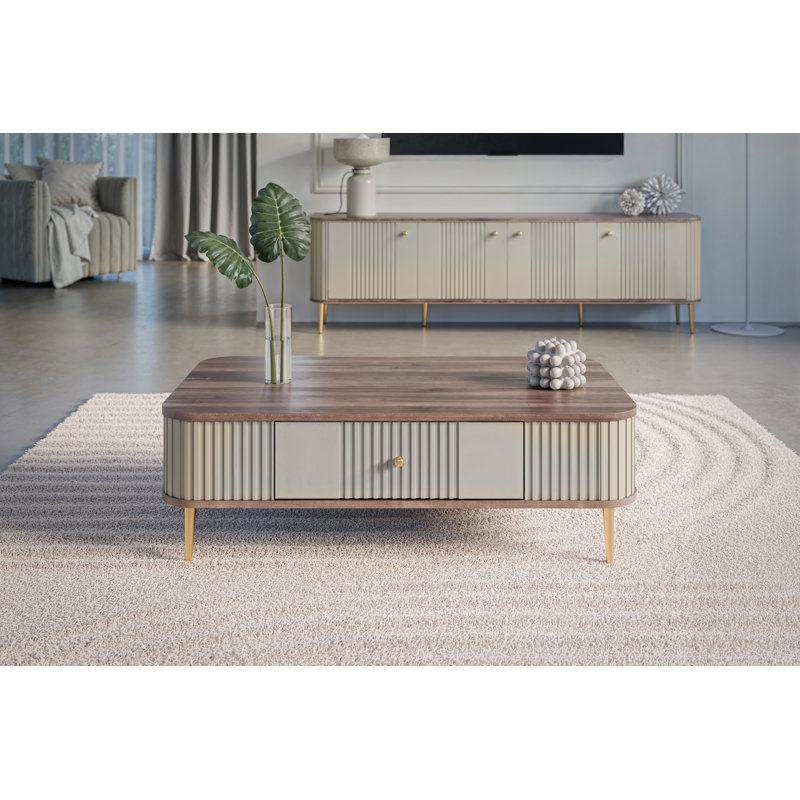 Dayzee Coffee Table with Storage, Cashmere/Nut Top/Gold Base