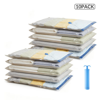 Large Vacuum Storage Bags 10 Pack with Hand Pump, 31.5" x 23.6" Compression Bags with Triple-Seal Valve and Double-Zip Closure for Clothes, Blankets, Comforters and Travel