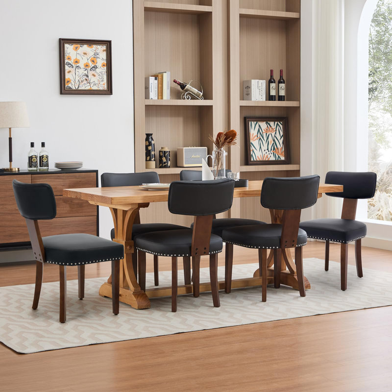 Faux Leather Side Chair, Black, 6, Black