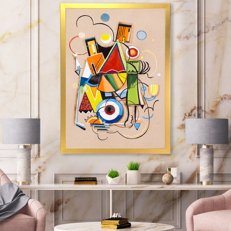 Coloured Geometric Abstract Compositions I - Single Picture Frame Print on Canvas, 32" H x 24" W x 1" D, Gold Framed
